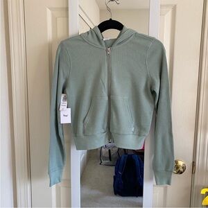 Aritzia Tna thermal zip up waffle hoodie glacial green